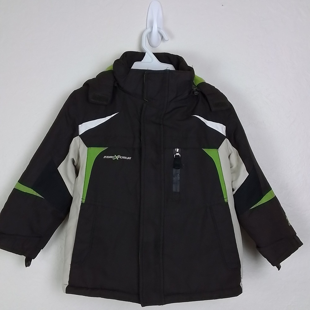 Zero Xposur Boys 4T Brown Green Fleece Hooded Jacket Winter Coat Quilted Pockets